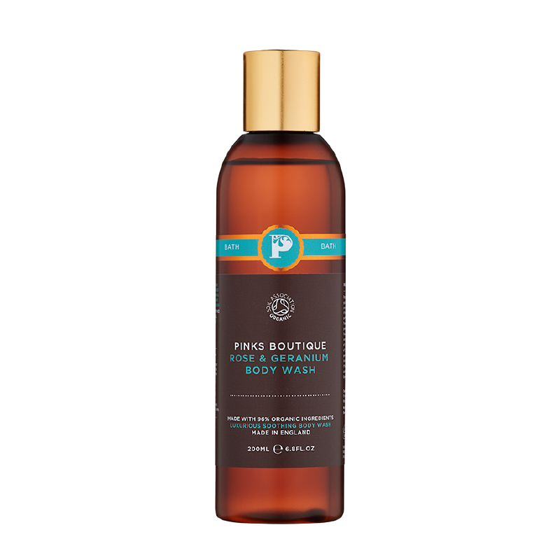 Organic rose and geranium body wash, natural cosmetics,